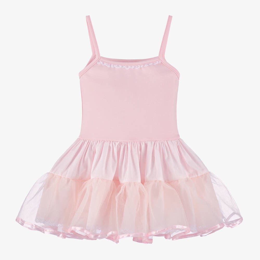 Baby Girl Ballerina Petticoat White Cotton Dress - Pink