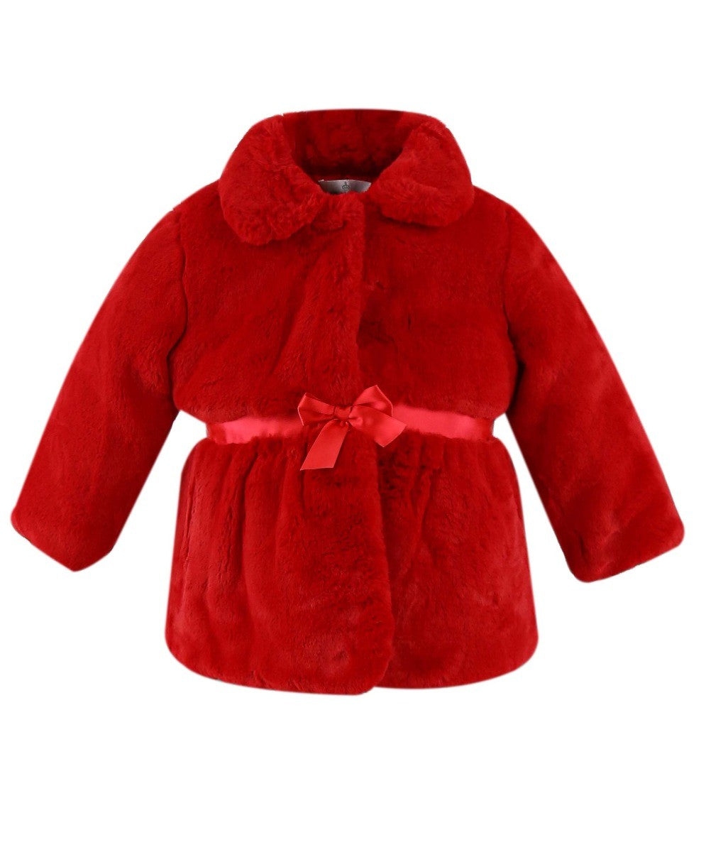 Baby Girls Fur Mid-Length Coat - Red