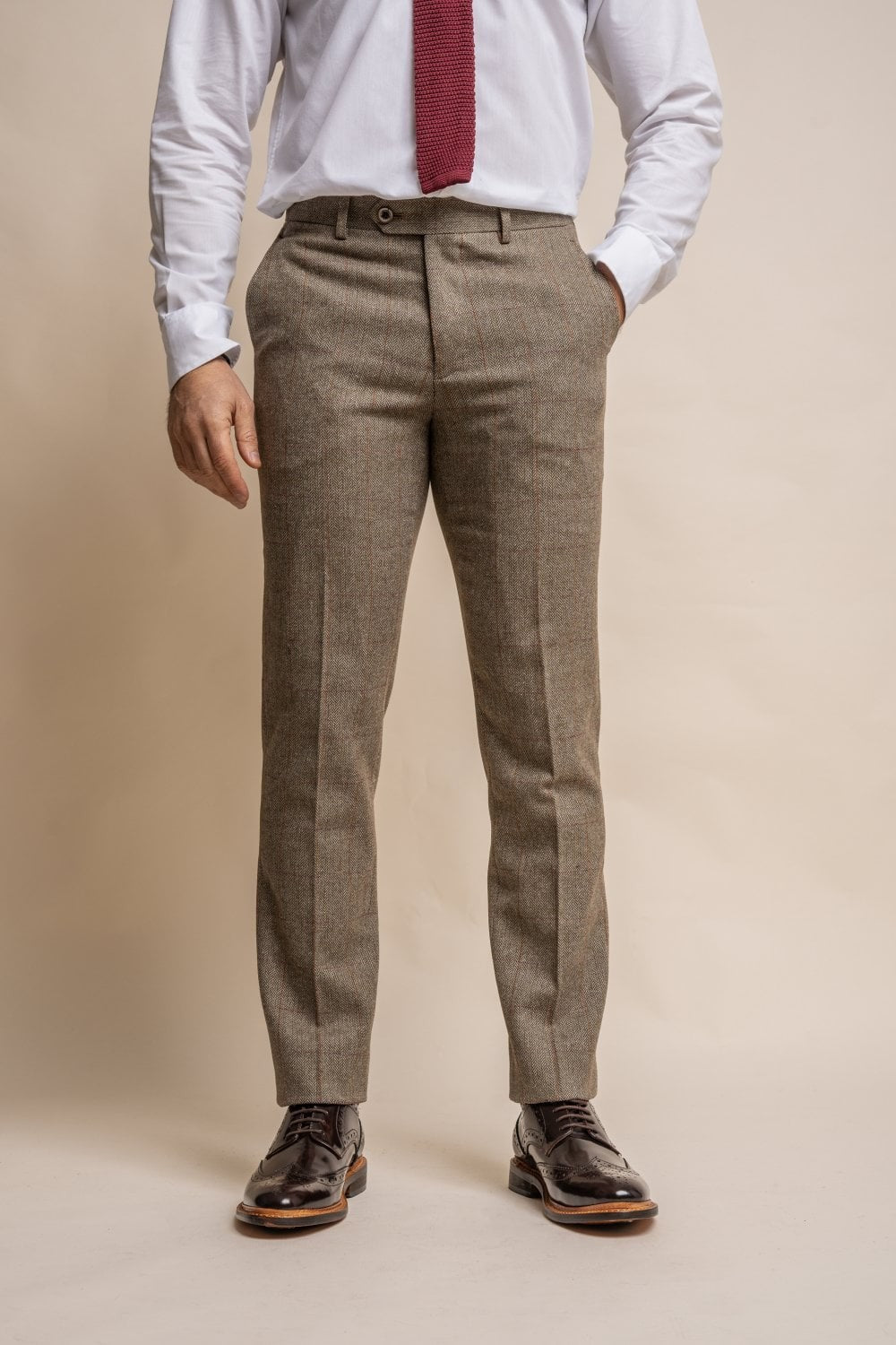 Men's Tweed Check Green Formal Trousers - Gaston Sage - Sage Green