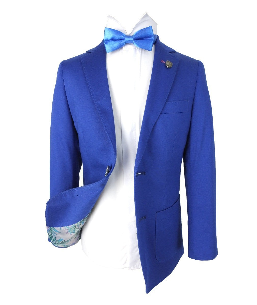 Boys Slim Fit Cotton Blazer - Royal Blue