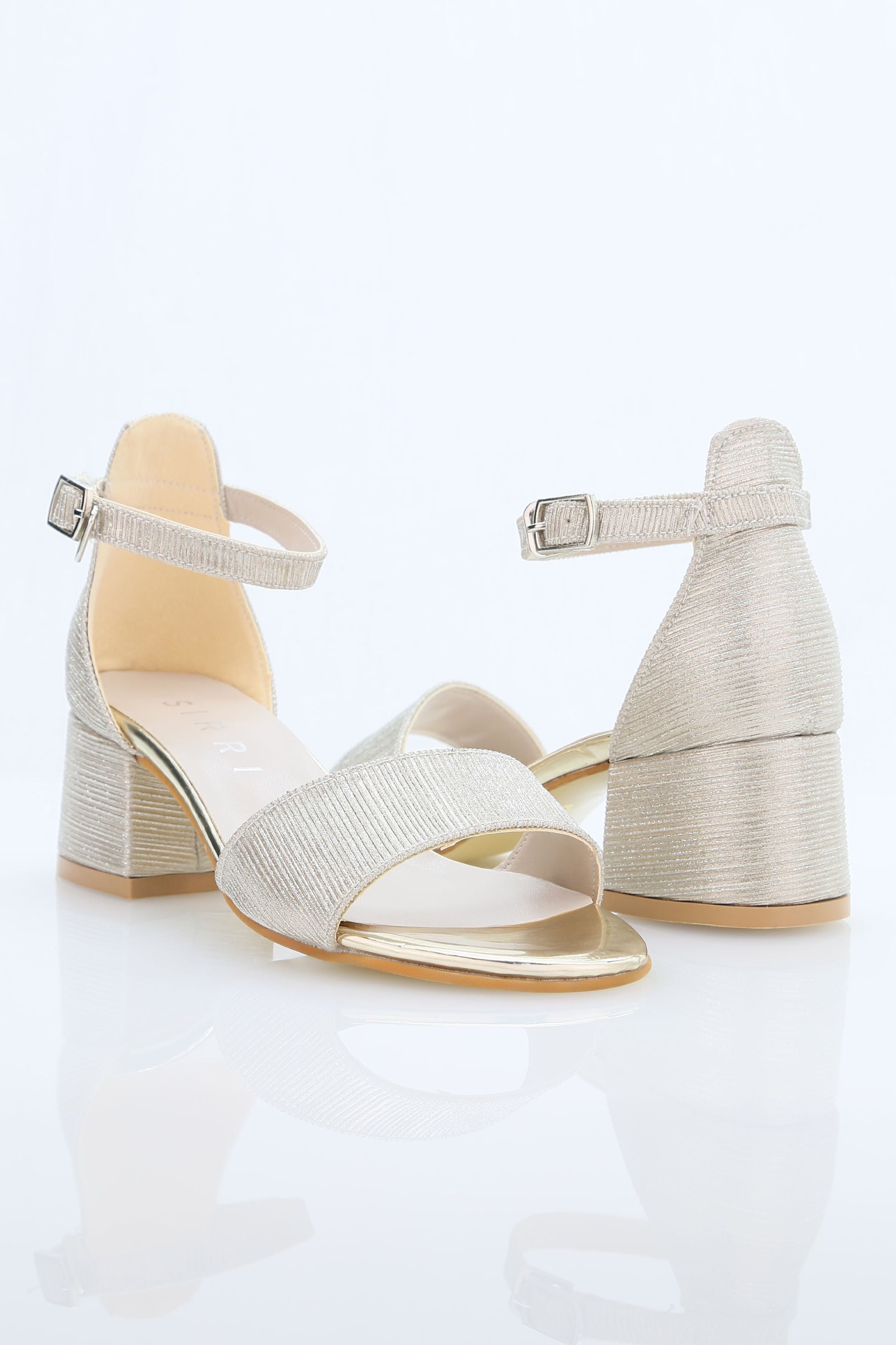 Girls Textured Silver Block Heel Sandals - JENNY - Gold