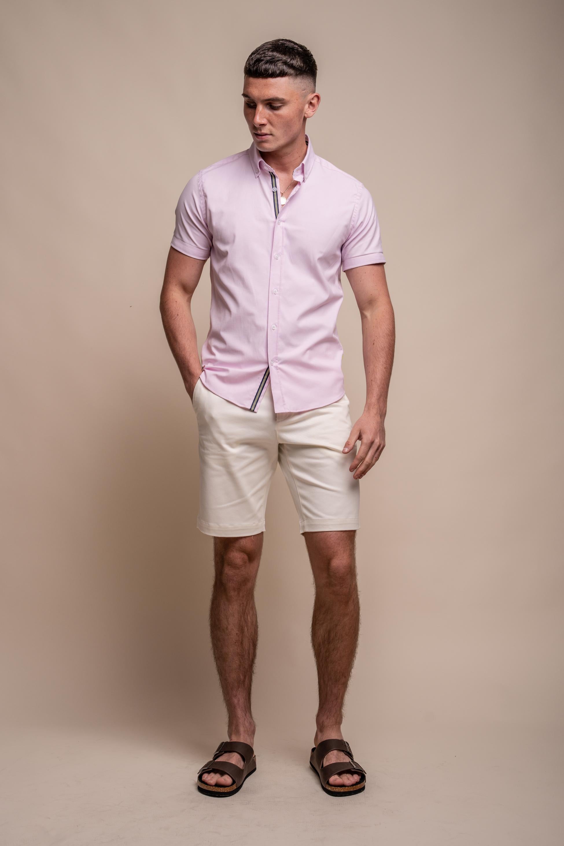 Men's Cotton Short Sleeve Shirt - VITO - Pink