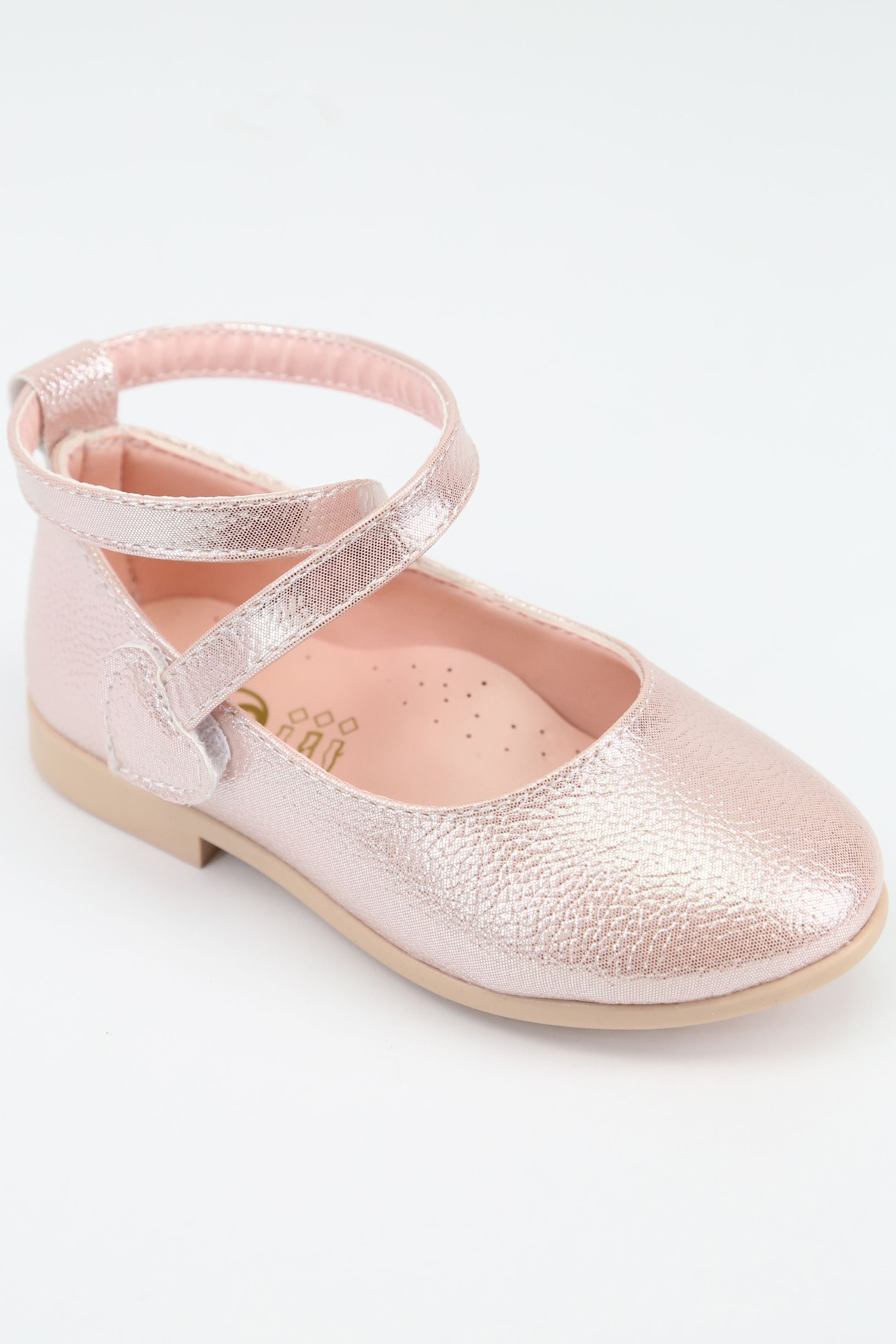 Girls' Shiny Mary Jane Flat Shoes with Criss Cross Strap - Pink