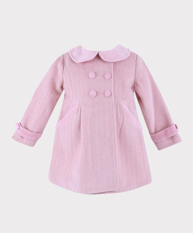 Girls Herringbone Formal Coat and Hat Set - Pink