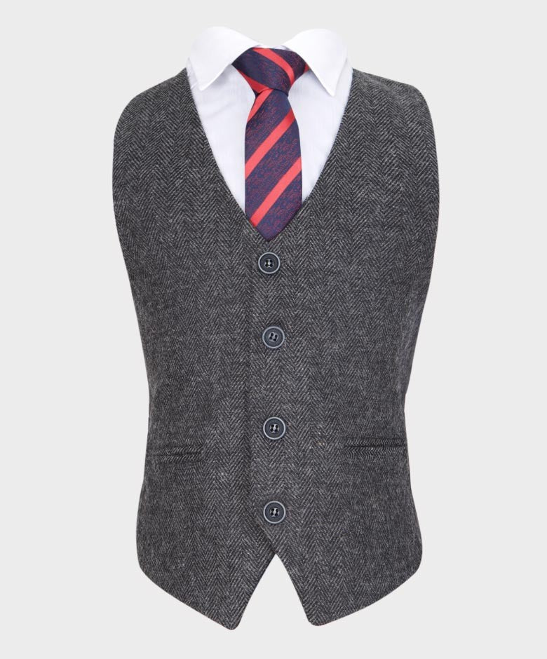 Boys Herringbone Tweed Grey Suit - GEORGE - Dark Grey