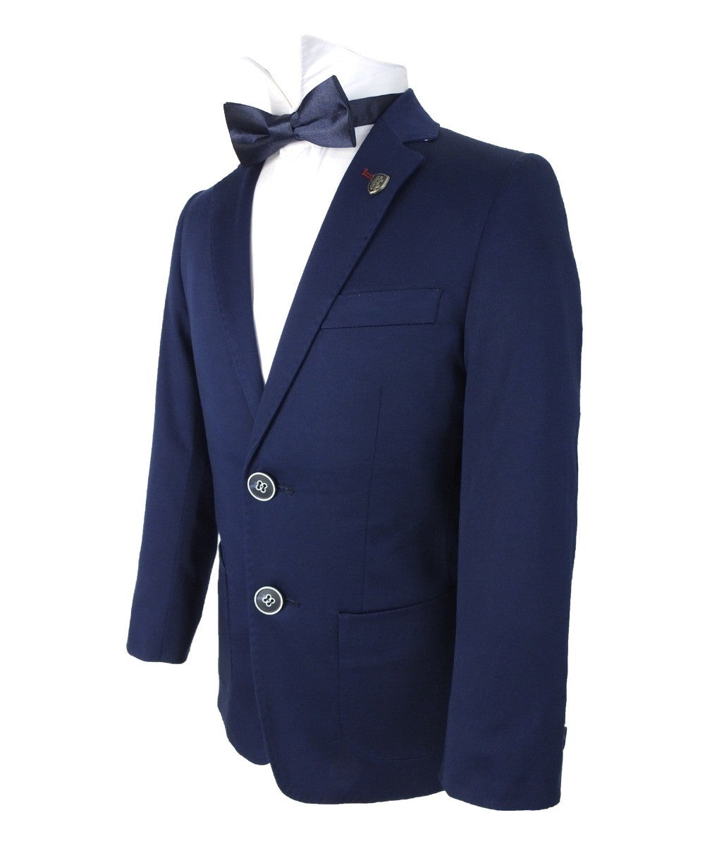 Boys Slim Fit Cotton Blazer - Navy Blue