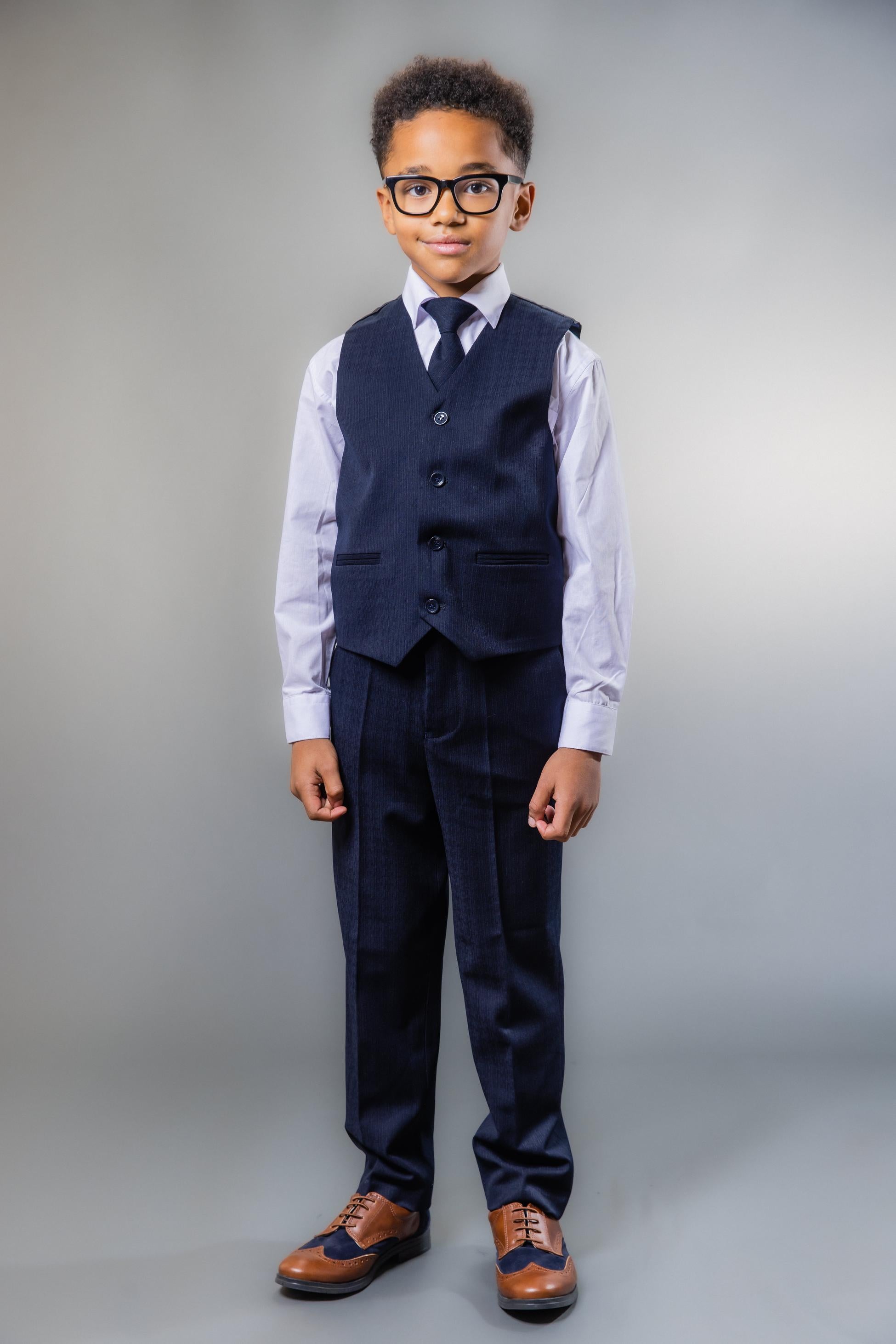 BoysTailored Fit Navy Husky Suit Set - IAN - Navy Blue