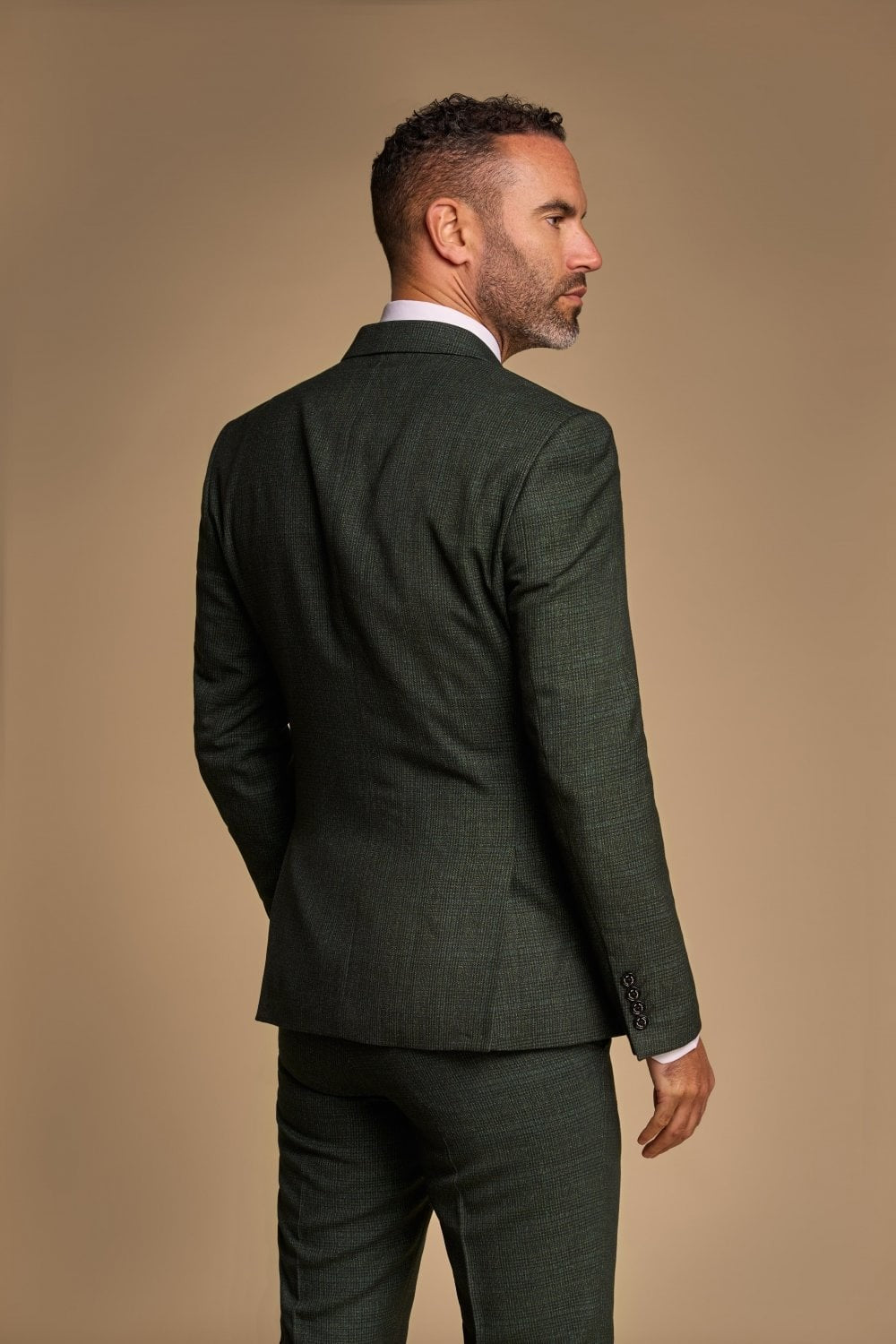 Men's Check Houndstooth Slim Fit Suit - CARIDI - Olive Green