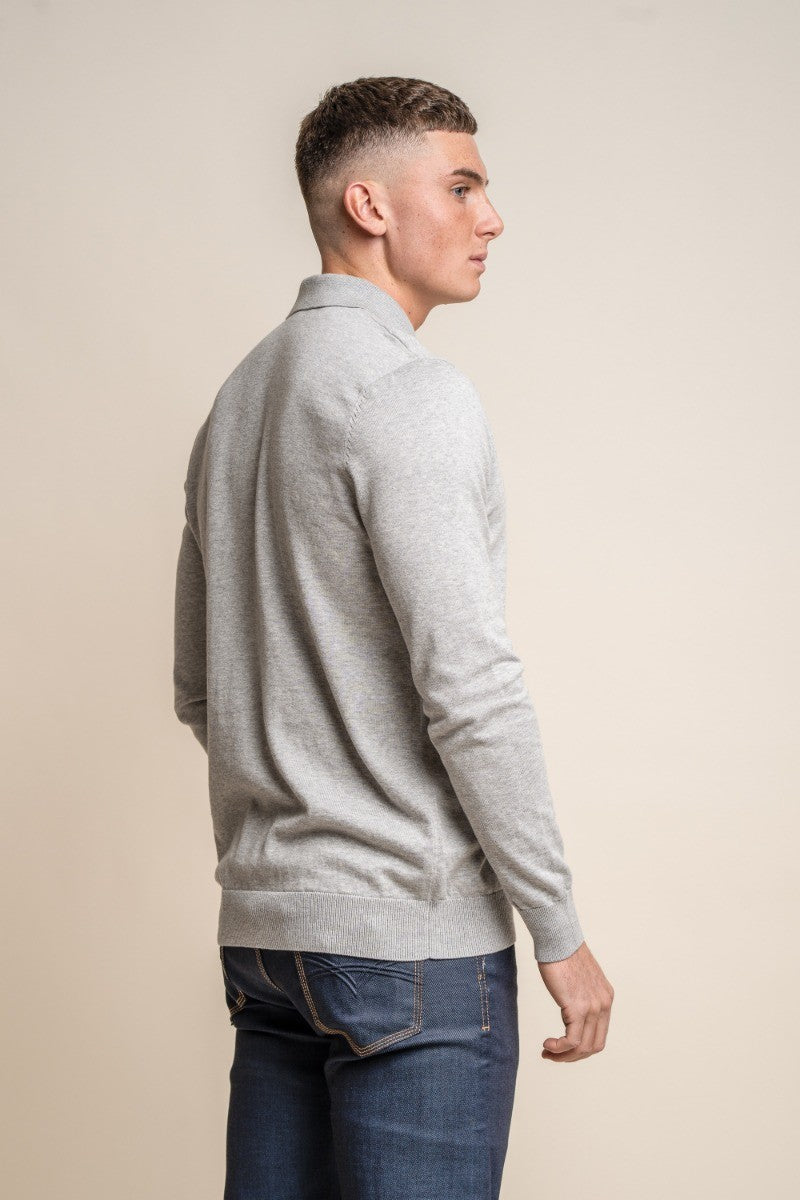 Men's Cotton Mock Neck Quarter Zip Jumper - Falcao - Grey