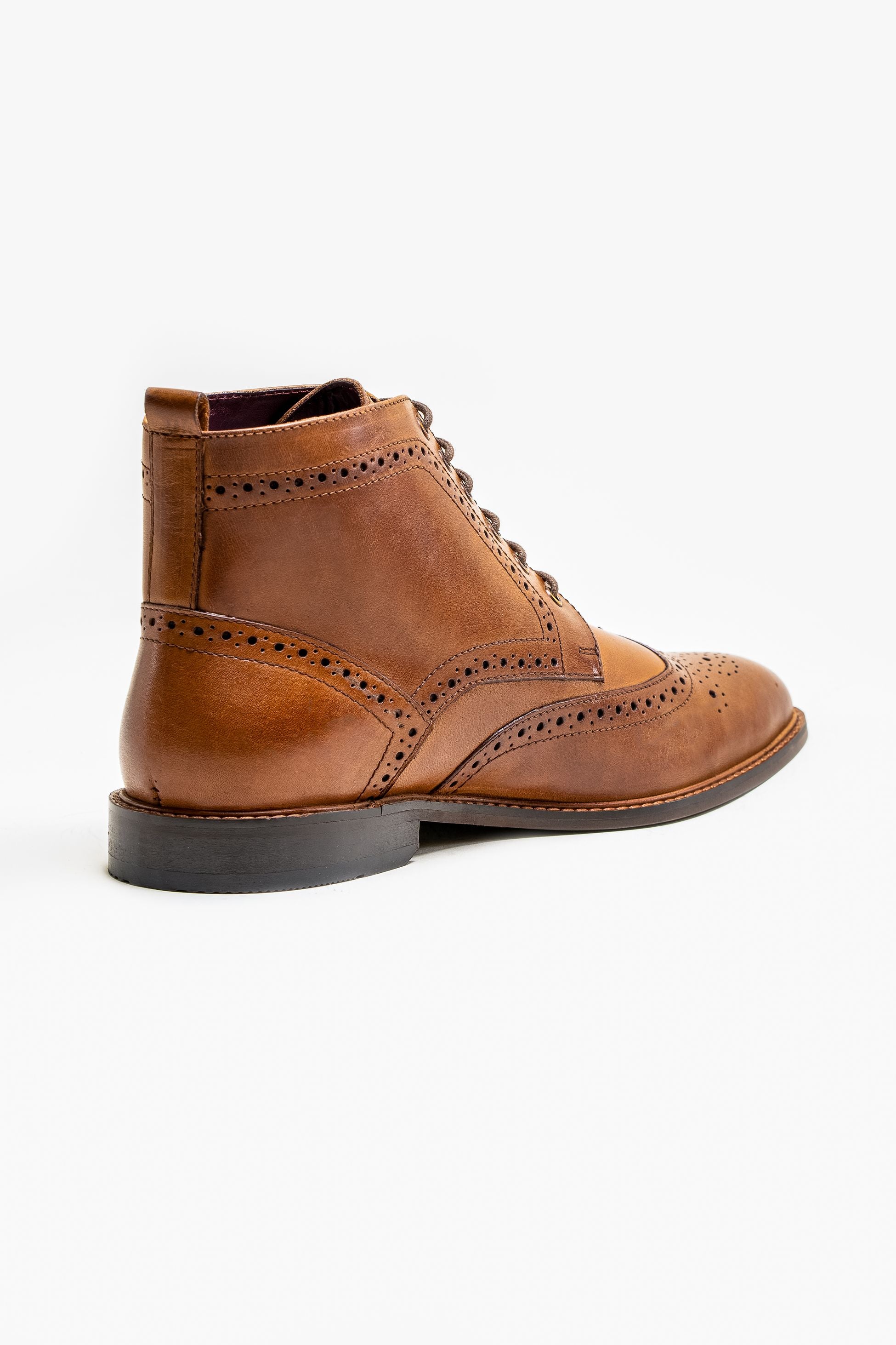 Men's Leather Lace up Brogue Boots - HOLMES - Tan Brown