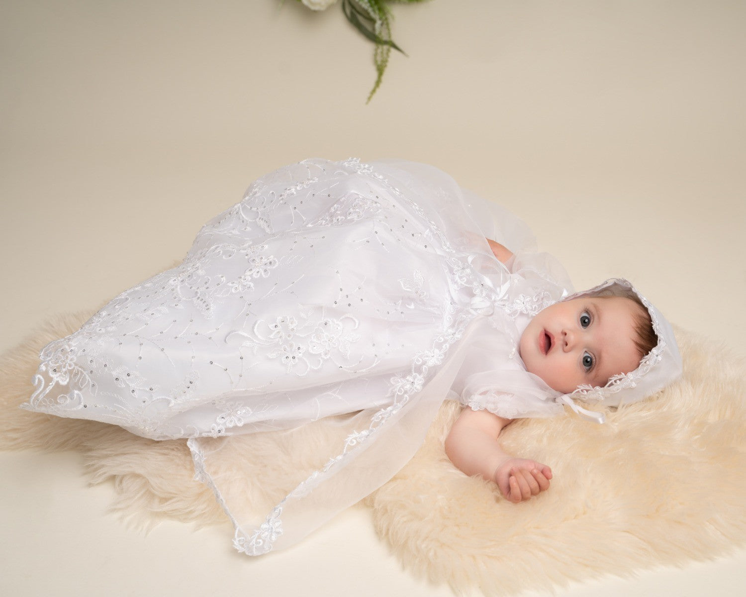 Baby Girls Baptism Gown White Set - White