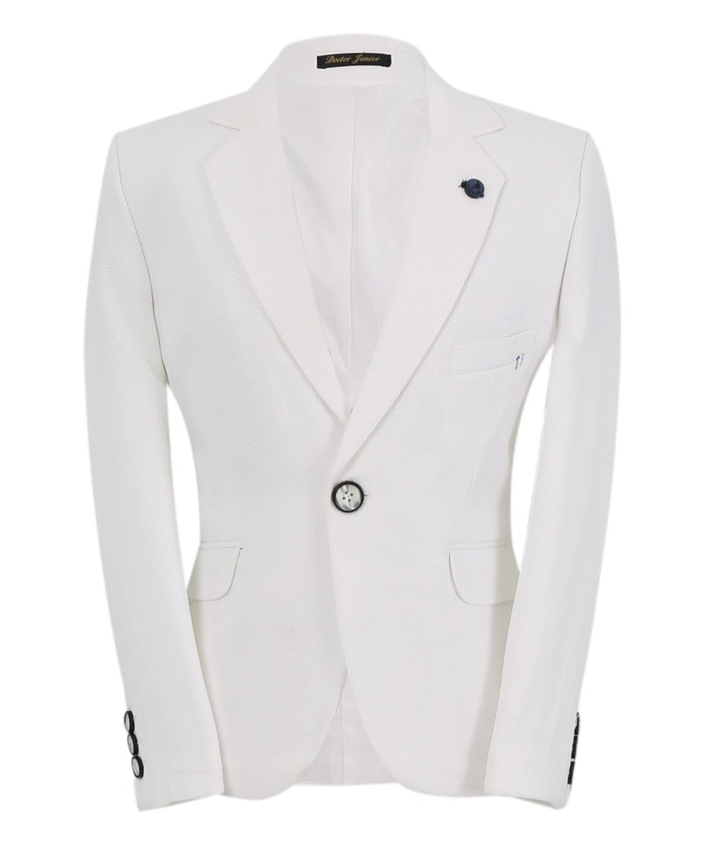 Boys Single Breasted Textured Slim Fit Blazer - VARDY - White