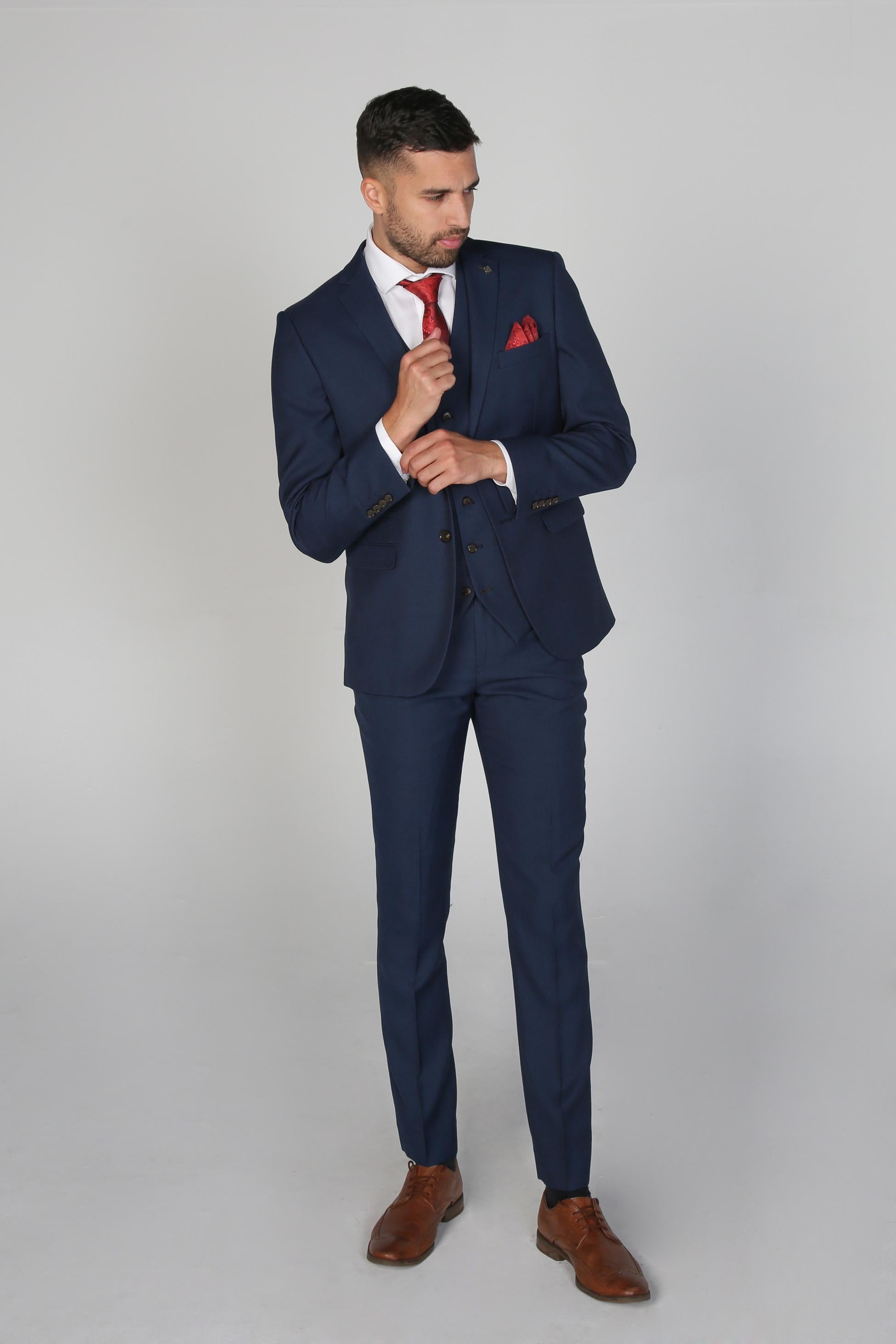 Men's Tailored Fit Formal Suit - CALVIN Navy - Navy Blue