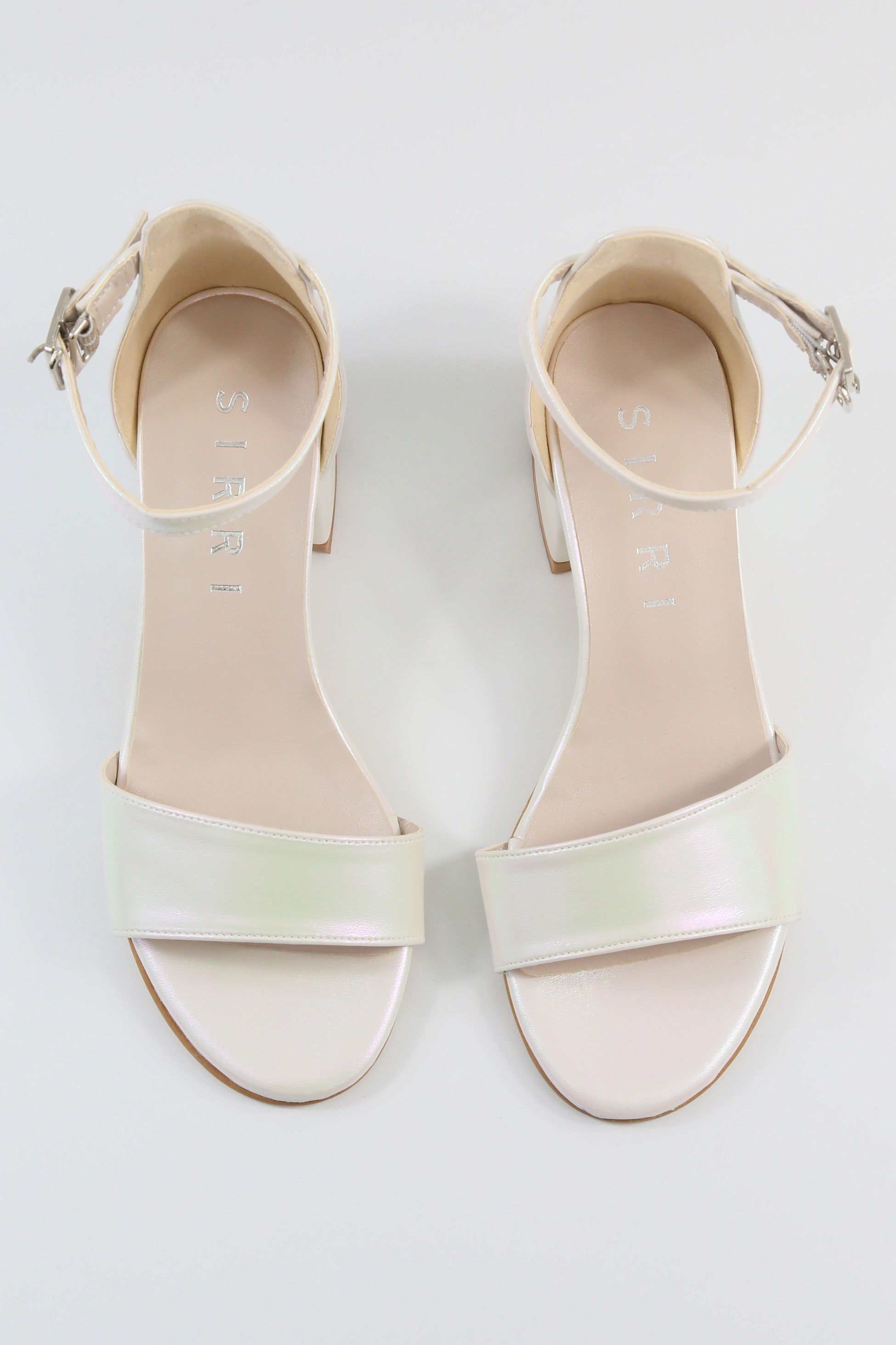 Girls Ankle-Strap Iridescent Block Heels Sandals - GRACE - Ivory