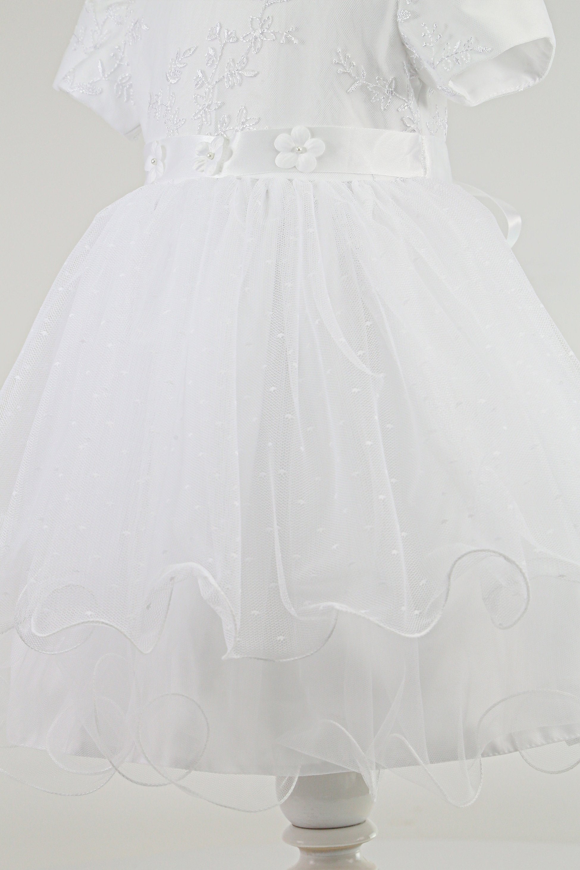 Baby Girls Balloon Sleeve Tulle Dress – B1038 - White