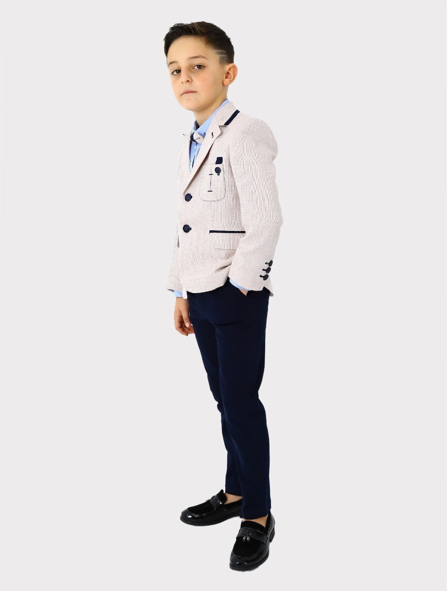 Boys Tweed-Like Beige Suit Set - ELLIOT - Beige