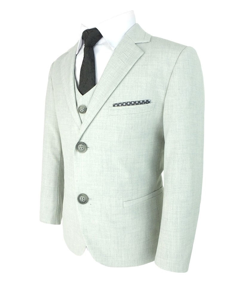 Boys Slim Fit Formal Suit - REEGAN - Ivory-Light Grey