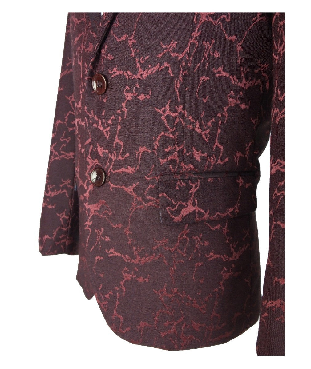 Boys Marble Printed Blazer - Burgundy