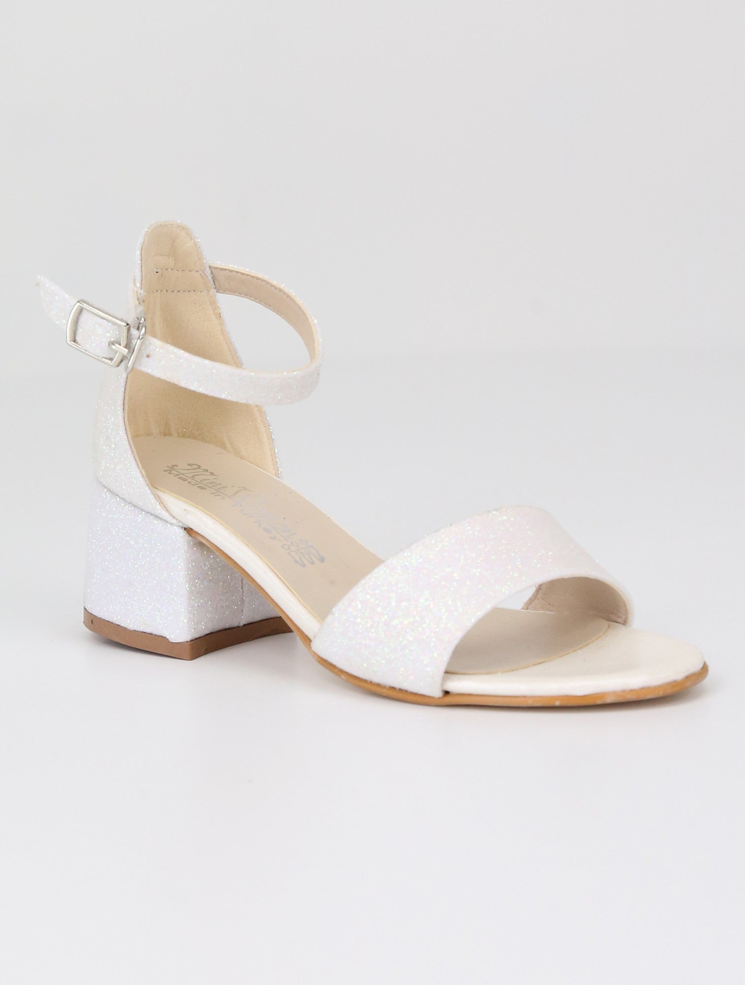 Girls Ankle-Strap Block Heel Sandals - SPARKLE - Pearl Ivory