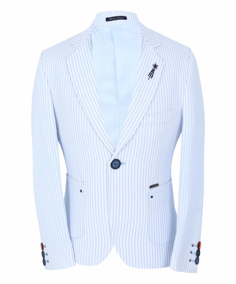 Boys Slim Fit Pinstripe Boating Blazer - Sky Blue