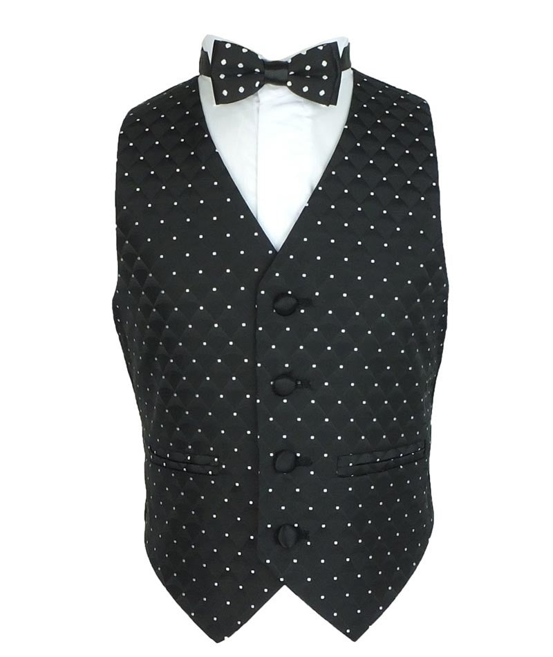 Boys Quilted Dotted BlackTuxedo Suit - Black