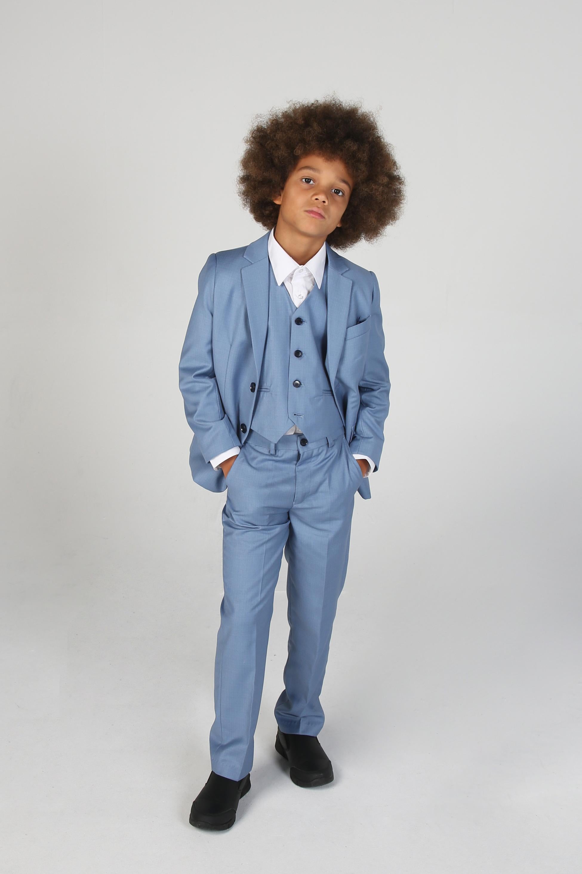 Boys Tailored Fit Suit Set In Sky Blue - Charles - Blue