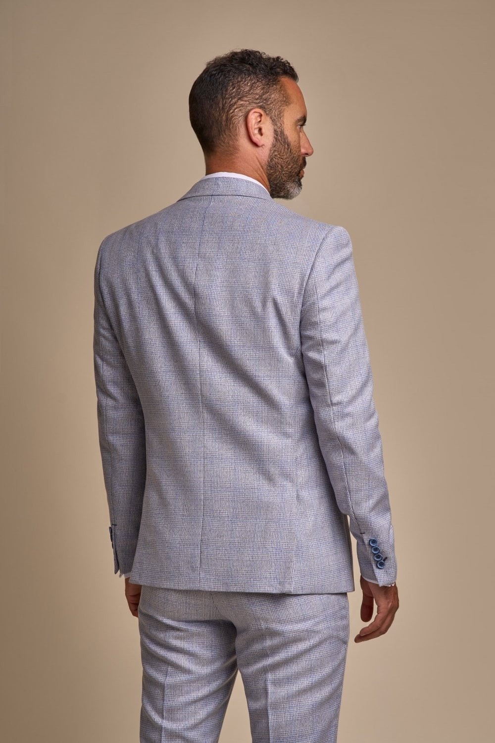 Men's Tweed Houndstooth Check Slim Fit Suit - CARIDI - Sky Blue