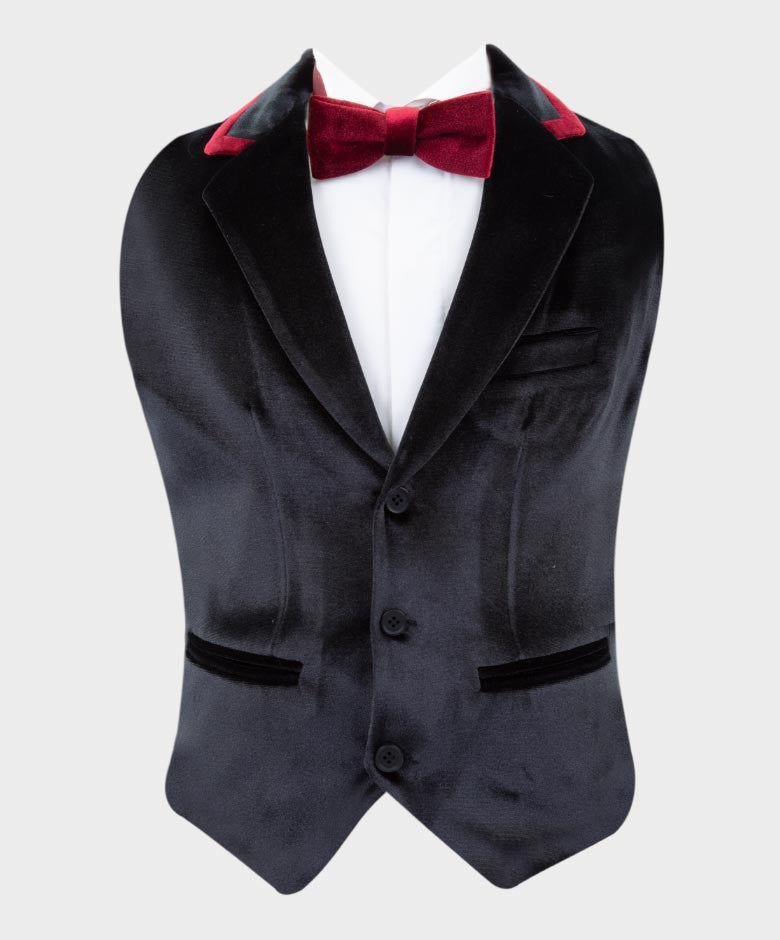 Boys Velvet Waistcoat Set - Black