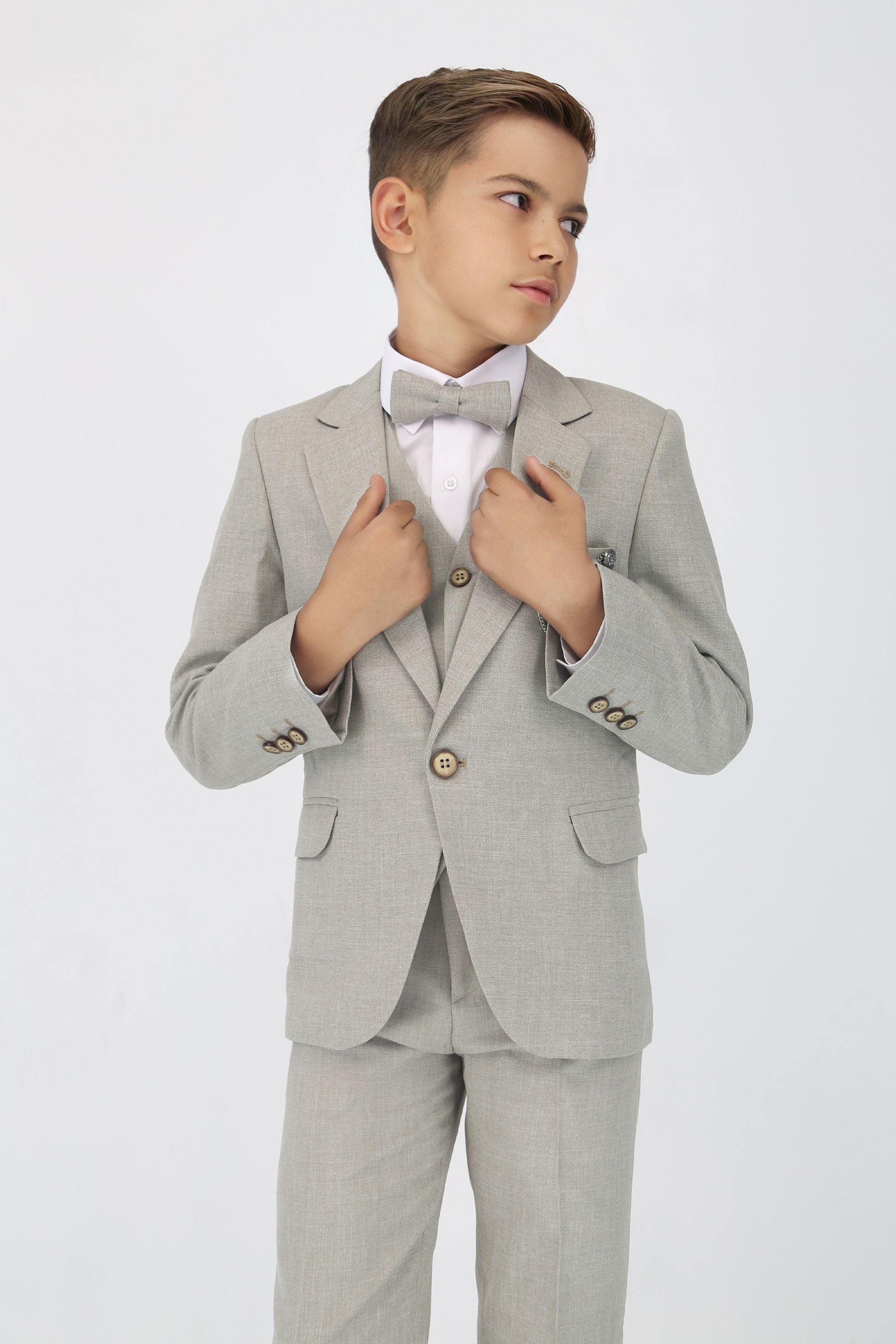 Boys Slim Fit Textured 8-Piece Formal Suit Set - Taupe Beige