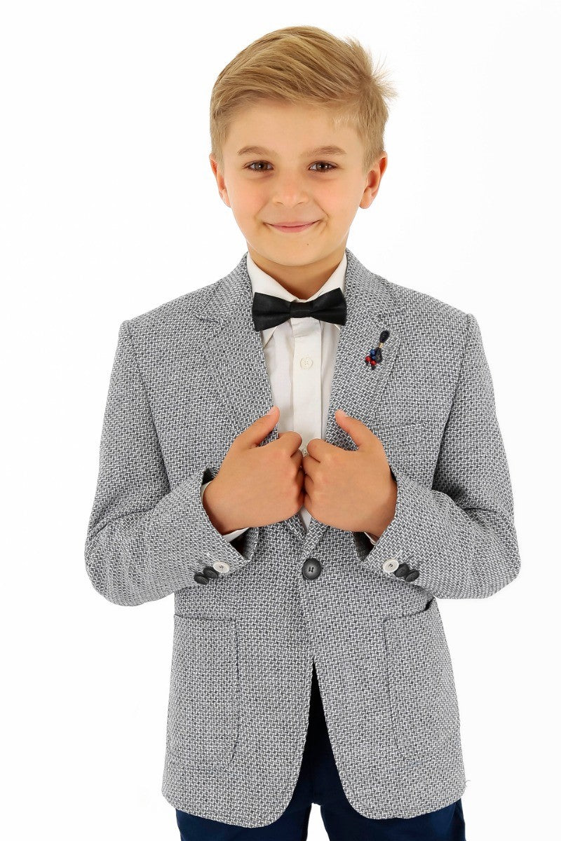 Boys Single Breasted Slim Fit Formal Blazer - GERRARD - Grey Blue