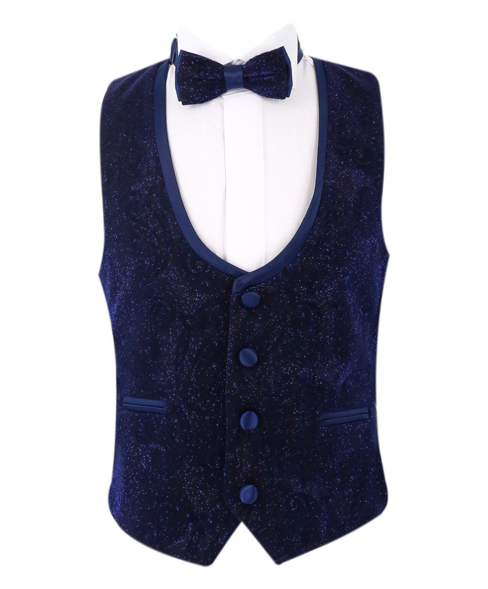 Boys Shimmer Slim Fit Navy Blue Tuxedo Suit - Navy Blue