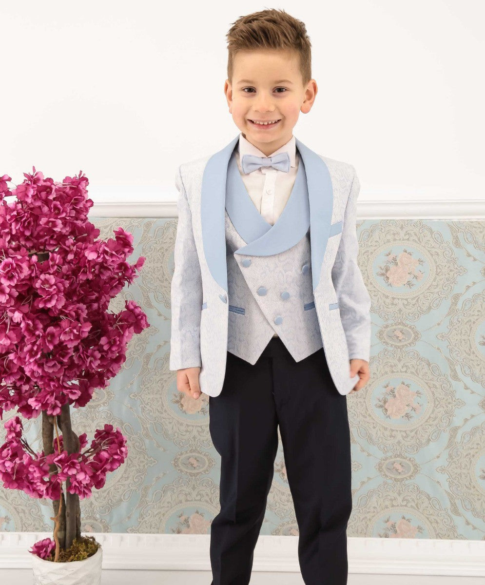 Boys Jacquard Patterned Tuxedo Suit - ASHLEY - Ice Blue