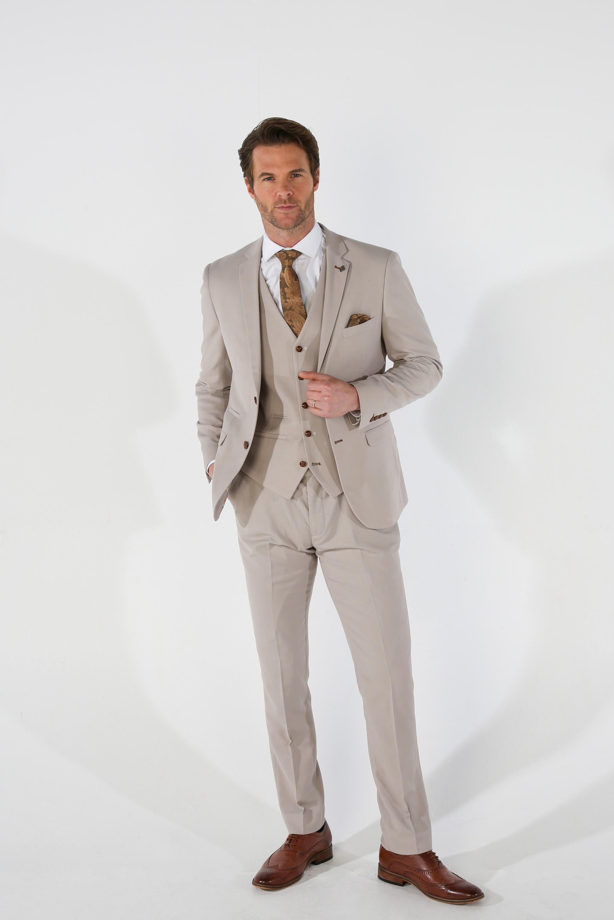 Men's Tailored Fit Formal Suit - MAYFAIR - Stone