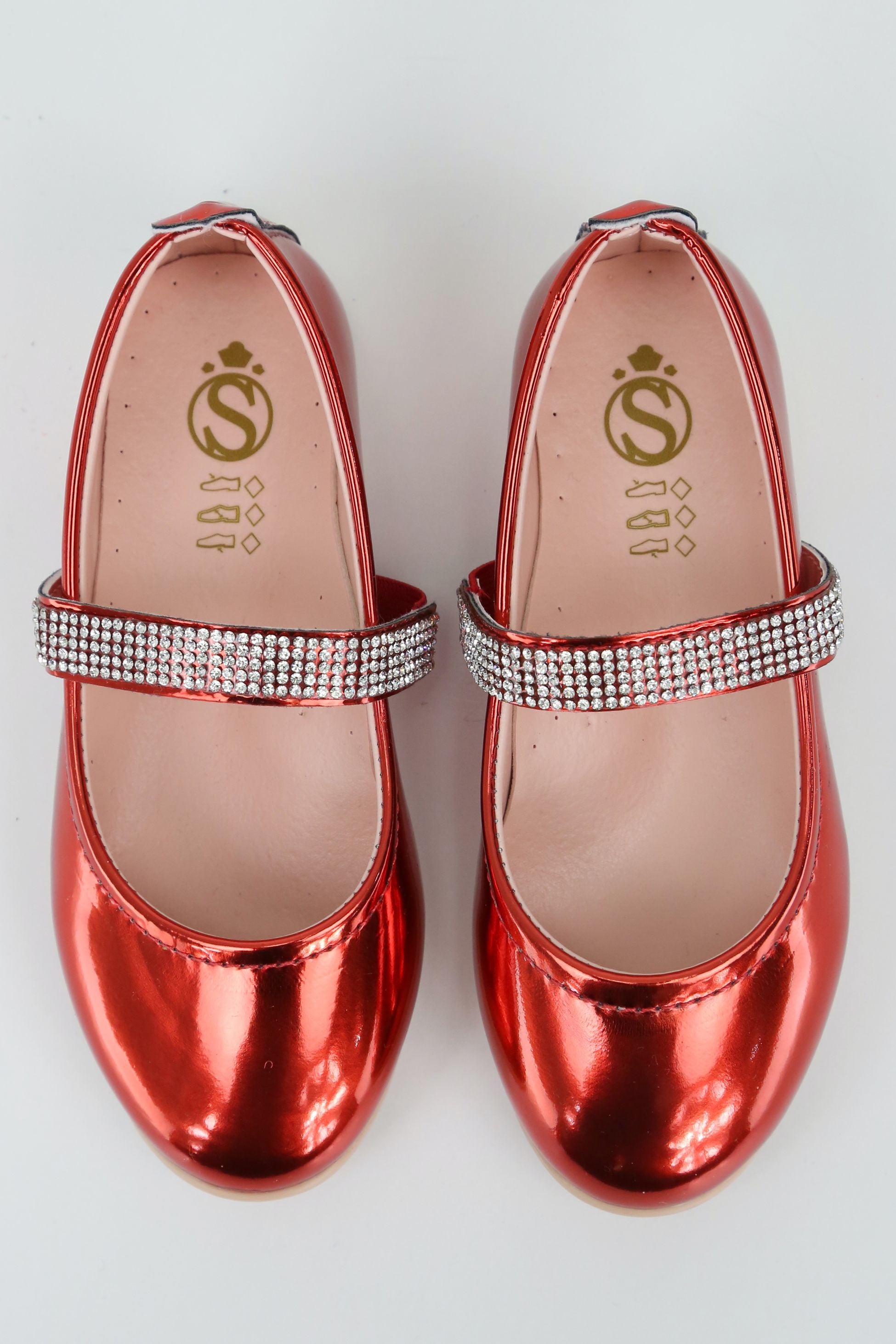 Girls Rhinestone Patent Mary Jane Shoes - ARWEN - Red