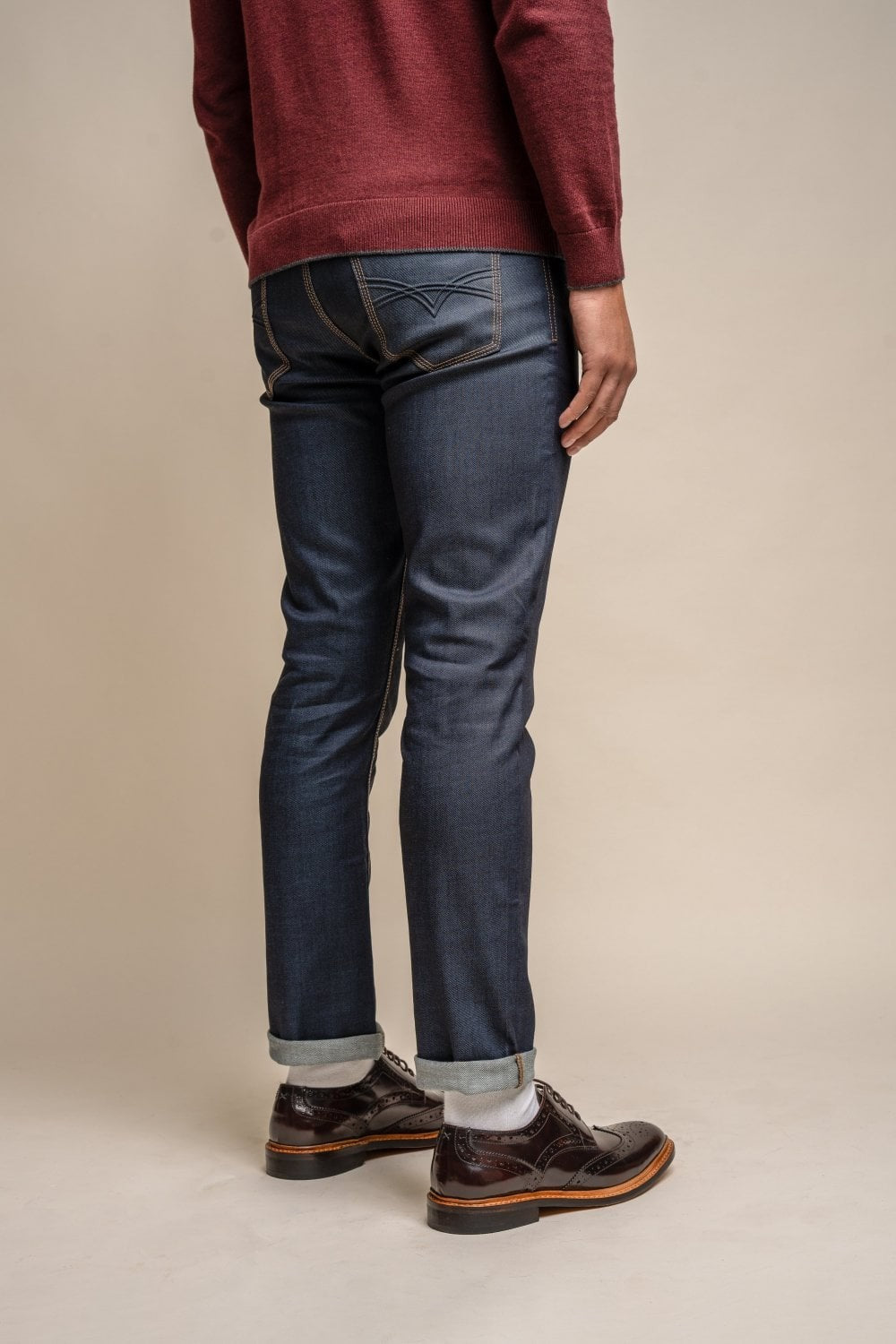 Men's Stretch Slim Fit Jeans - COLE RAW - Navy Blue