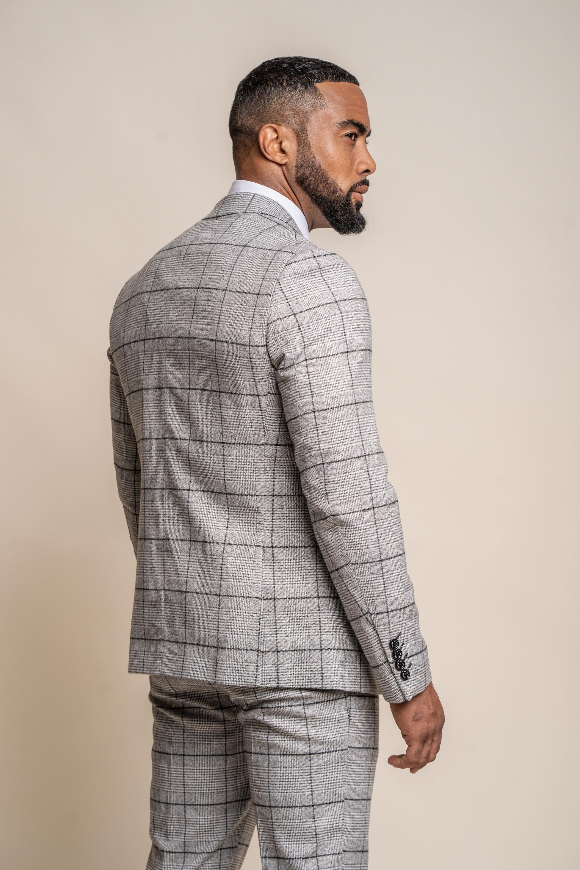 Men's Tweed Windowpane Check Slim Fit Suit - GHOST Grey - Light Grey