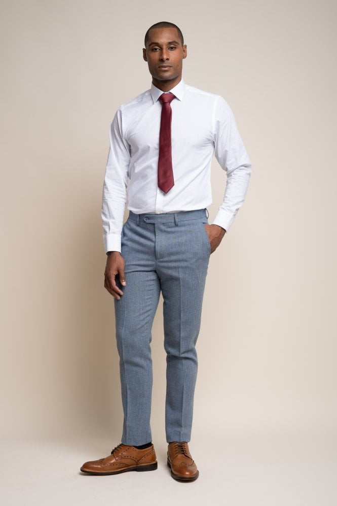 Men's Tweed Slim Fit Trousers- WELLS Blue - Light Blue