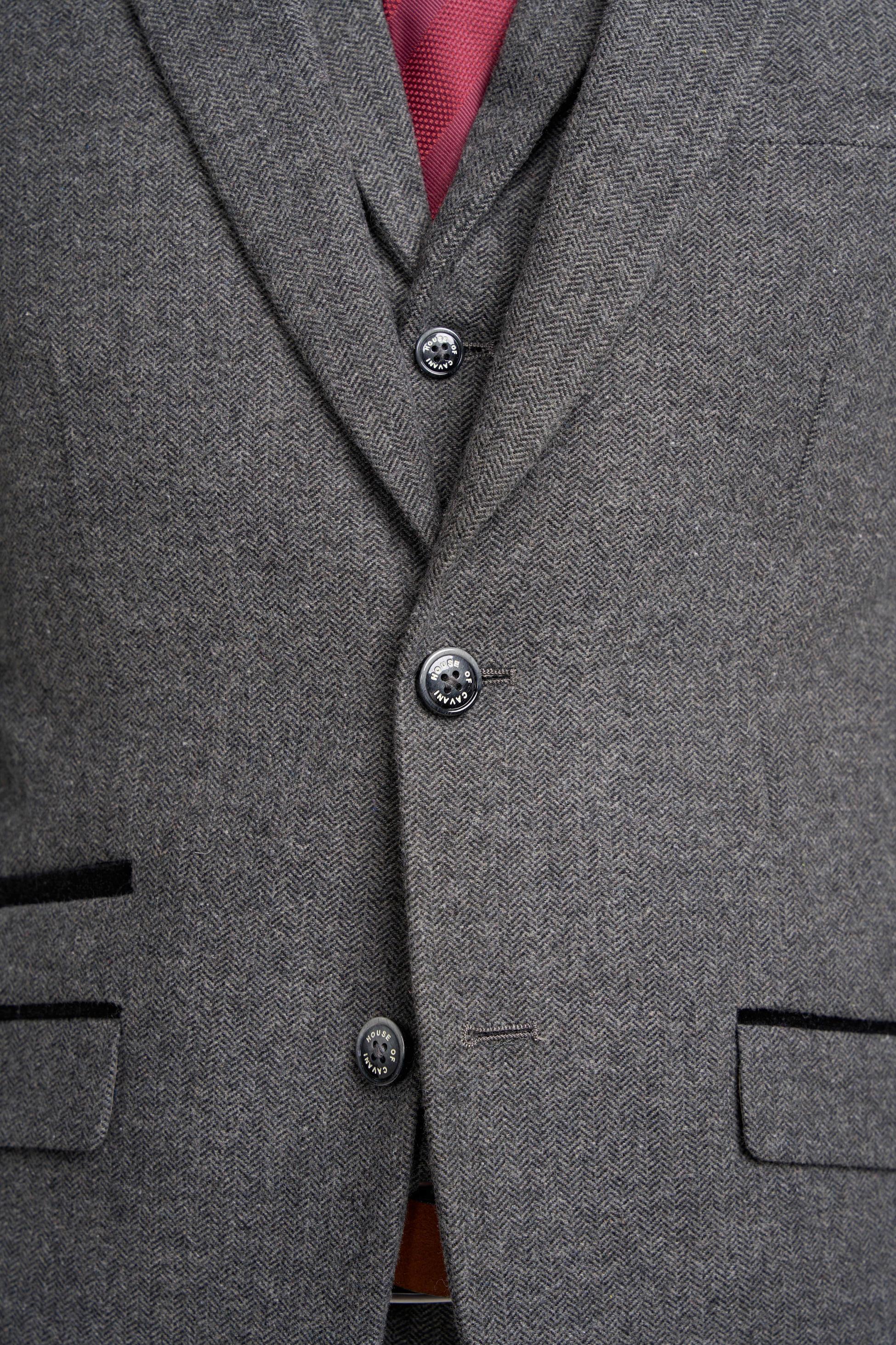 Men’s Grey Herringbone Tweed Suit Jacket - COSMO - Grey