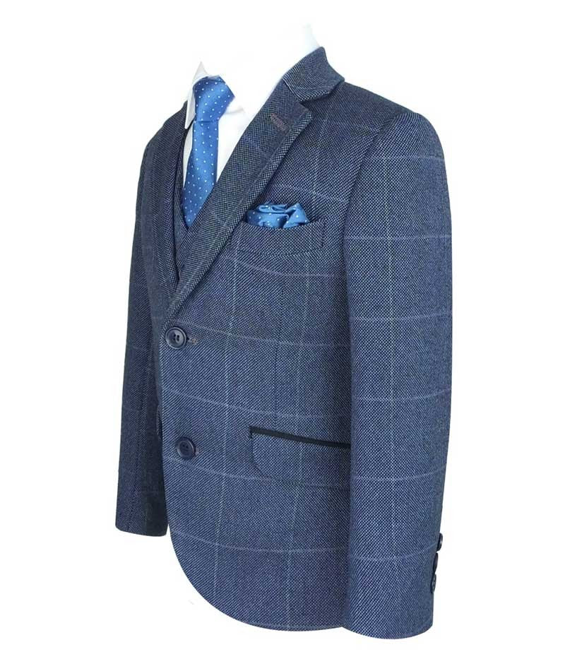 Boys Exclusive Check Tweed Blue Suit - Blue