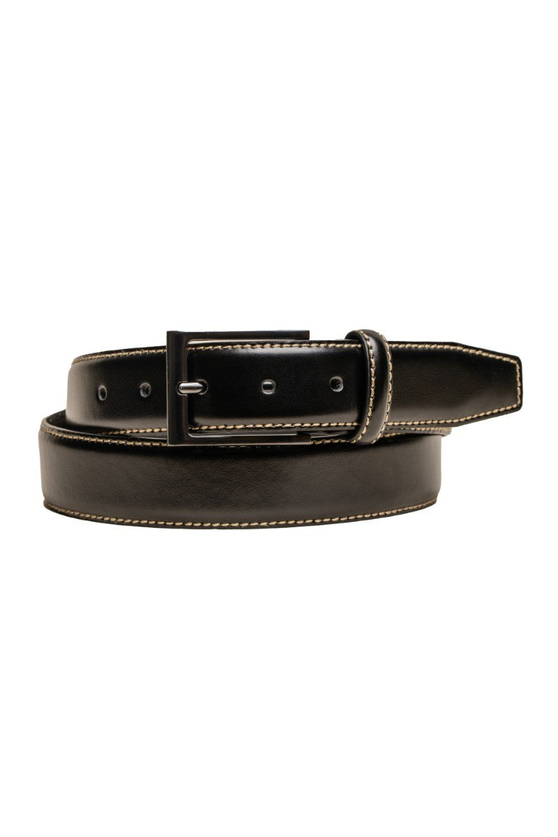 Men's Stitched Leather Belt Accessory - Black