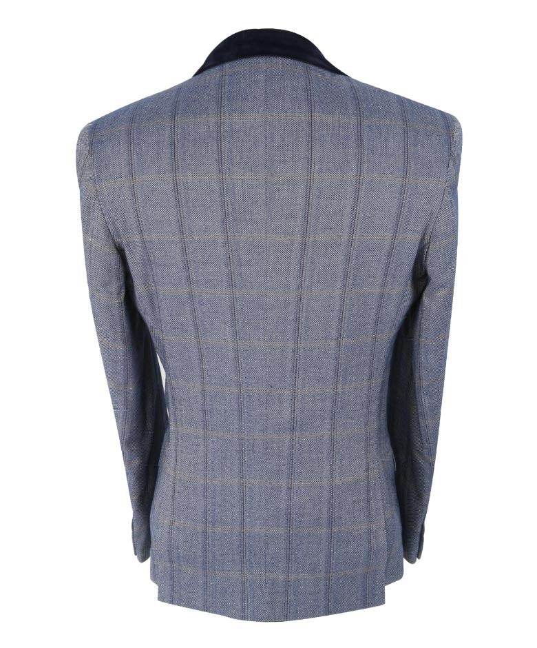 Men's Slim Fit Tweed Check Blue Suit - CONNALL - Blue