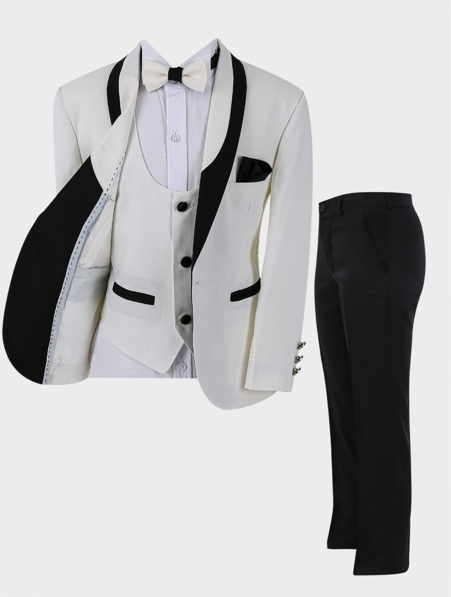 Boys All in One 6 Pieces Tuxedo Dinner Suit - HARRISON - Ivory