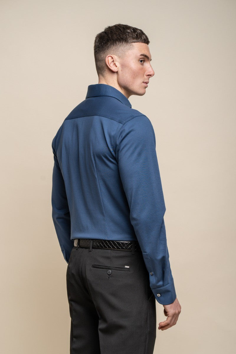 Men's Cotton Slim Fit Long Sleeve Shirt - ASHLEY - Blue