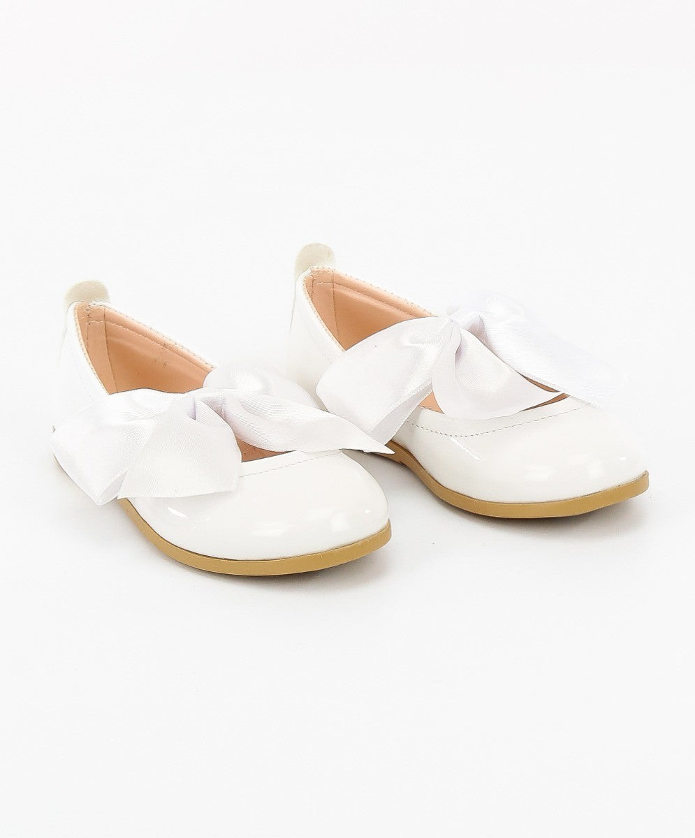 Girls White Flat Patent Mary Jane Shoes - ELENA - White