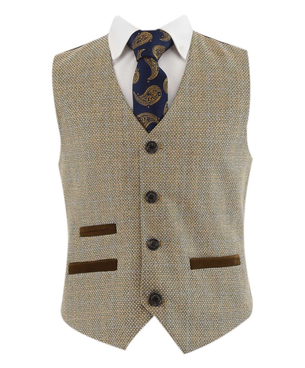 Boys Tweed Tailored Fit Formal Suit - Ralph - Beige