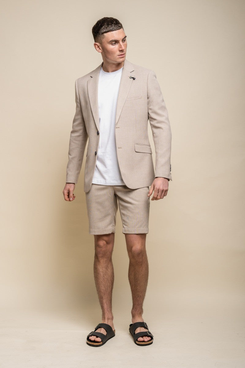 Men's Mid Rise Slim Fit Shorts- MIAMI - Beige