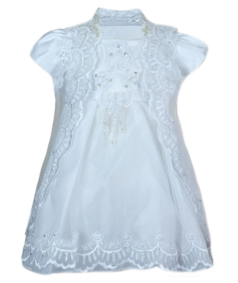 Baby Girls Embroidered Christening Dress Set - White