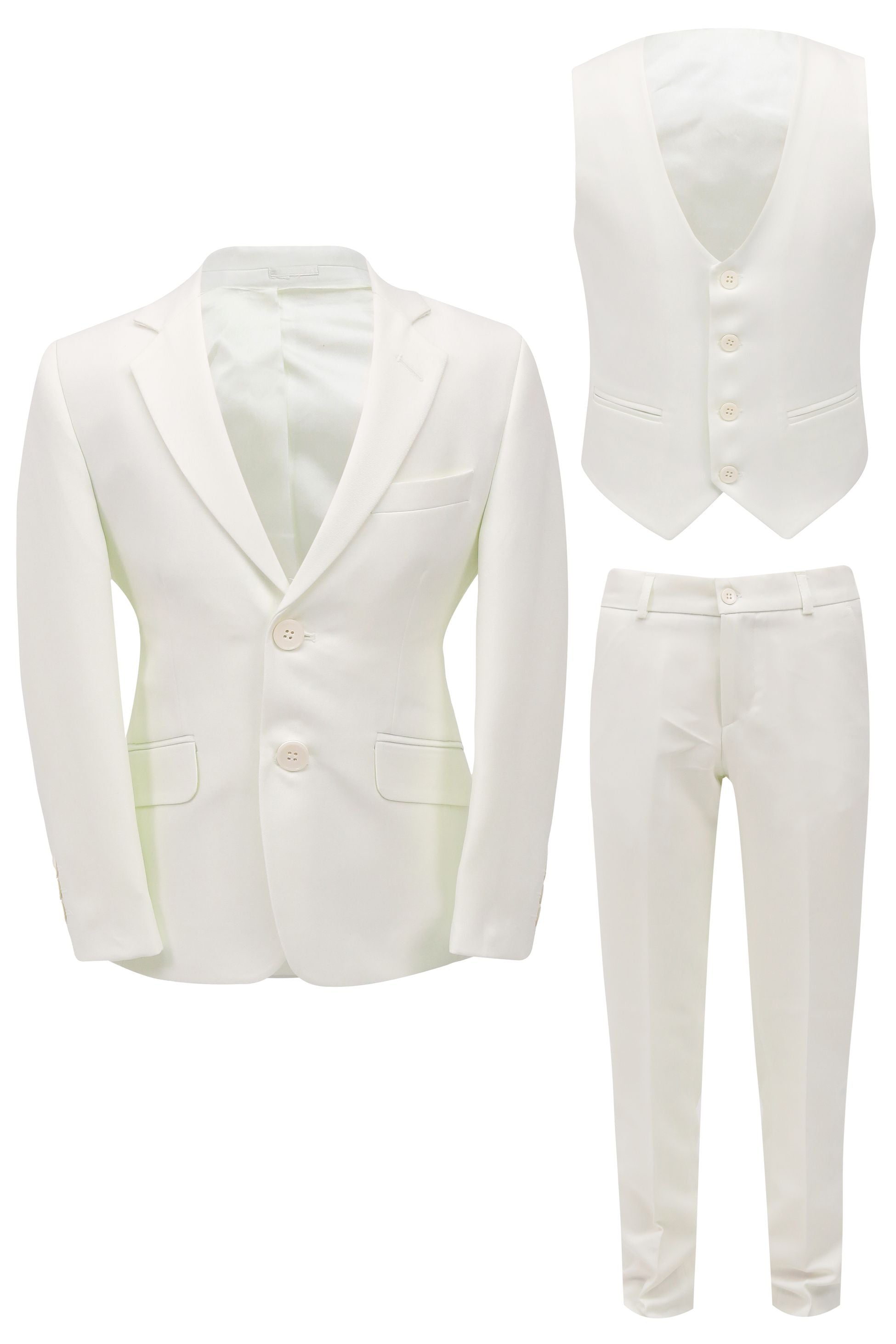 Boys Solid Tailored Fit Communion Suit Set - White