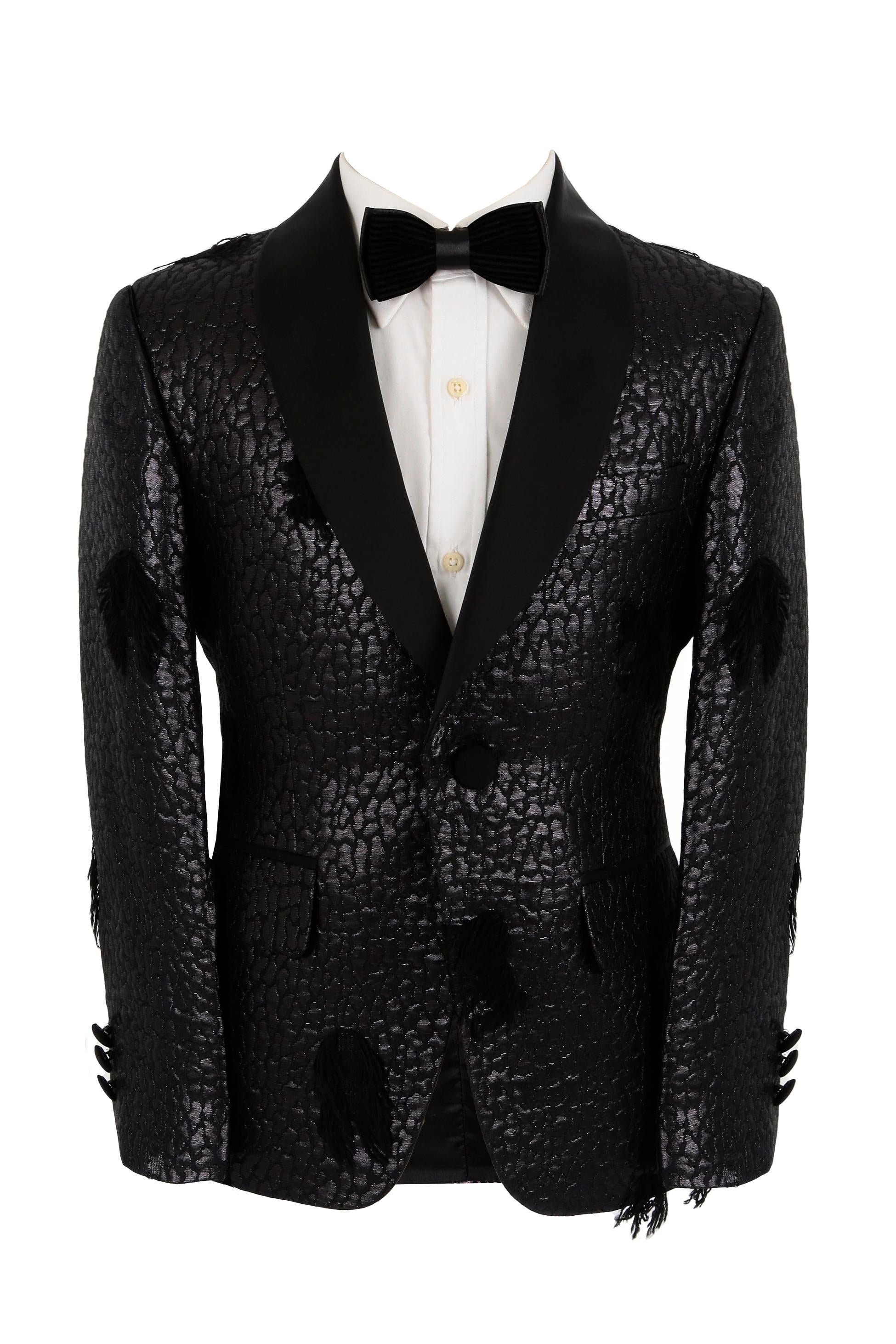 Boys Jacquard Patterned Tuxedo Suit - n Black