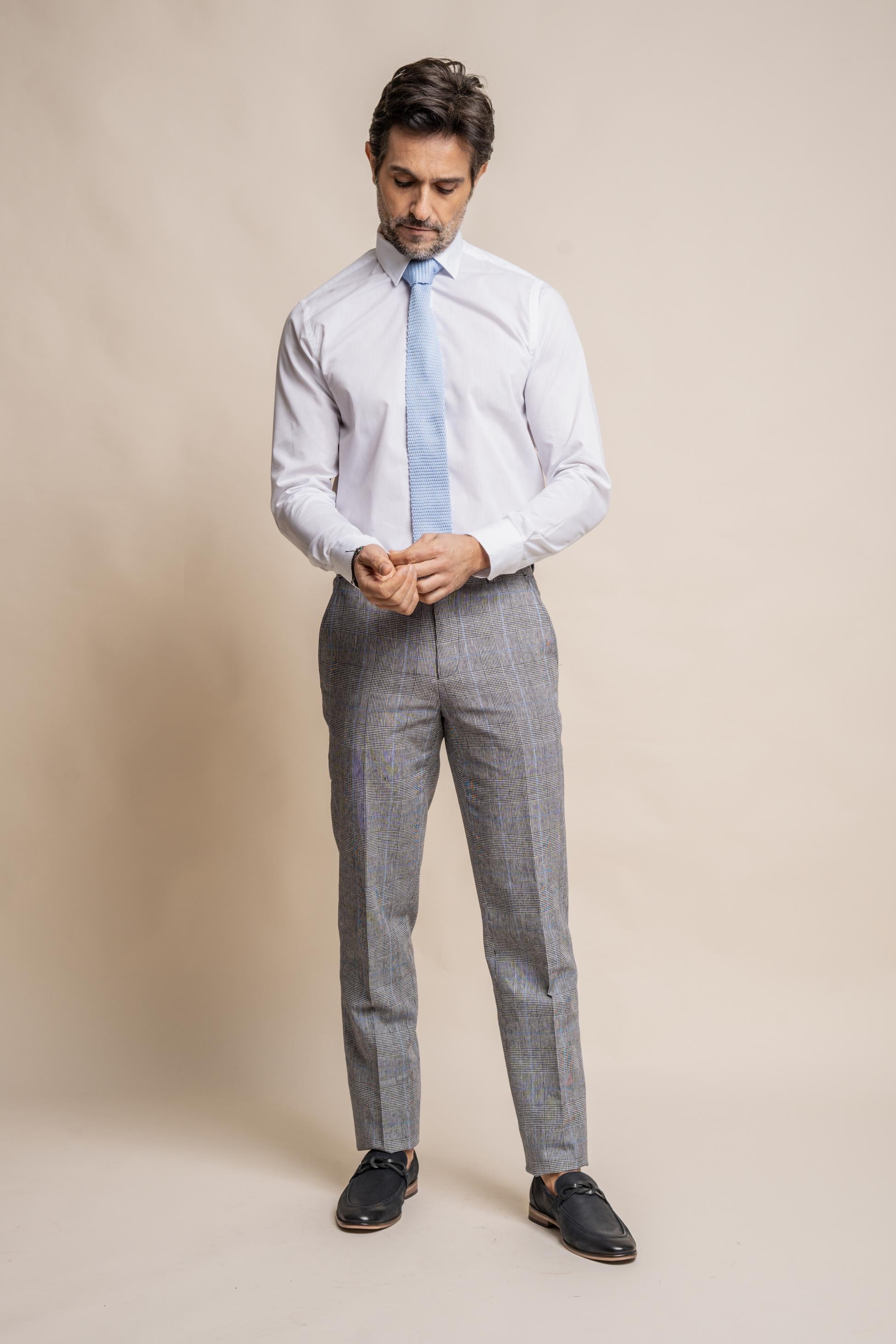 Men's Check Slim Fit Formal Grey Trousers - ARRIGA - Grey